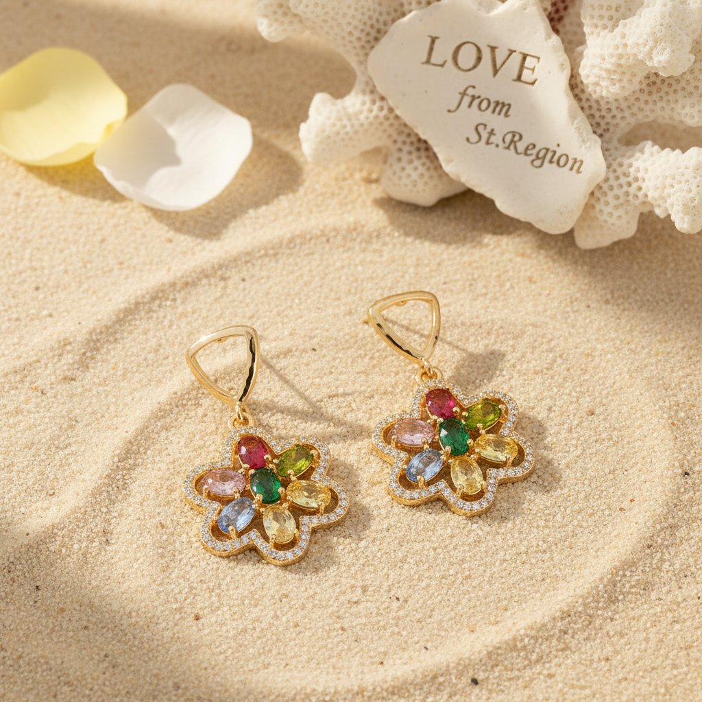 Multi-Colored Crystal & Cubic Zirconia Goldtone Flower Dangle Earrings - Street Region