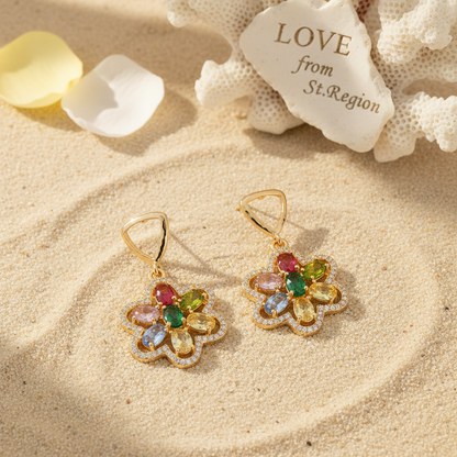 Multi-Colored Crystal & Cubic Zirconia Goldtone Flower Dangle Earrings - Street Region