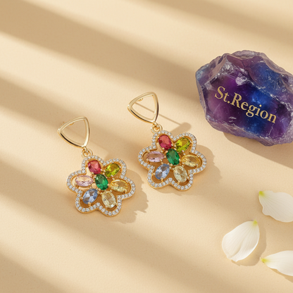 Multi-Colored Crystal & Cubic Zirconia Goldtone Flower Dangle Earrings - Street Region
