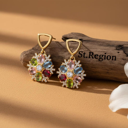 Multi-Colored Crystal & Cubic Zirconia Goldtone Snowflake Dangle Earrings