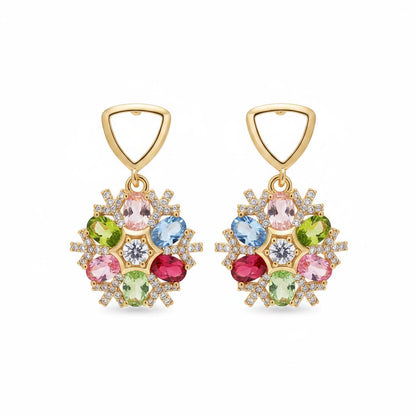 Multi-Colored Crystal and Cubic Zirconia Goldtone Snowflake Dangle Earrings, gold drop earrings for women, side view
