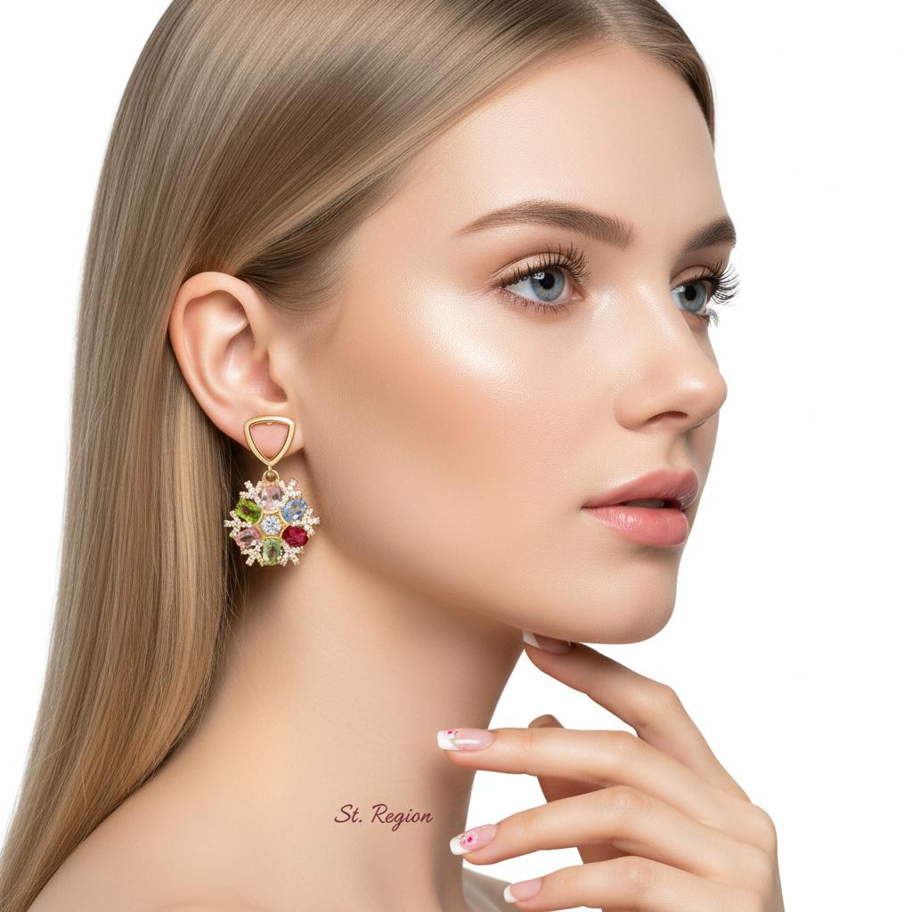 Multi-Colored Crystal and Cubic Zirconia Goldtone Snowflake Dangle Earrings, gold drop earrings for women, styled look