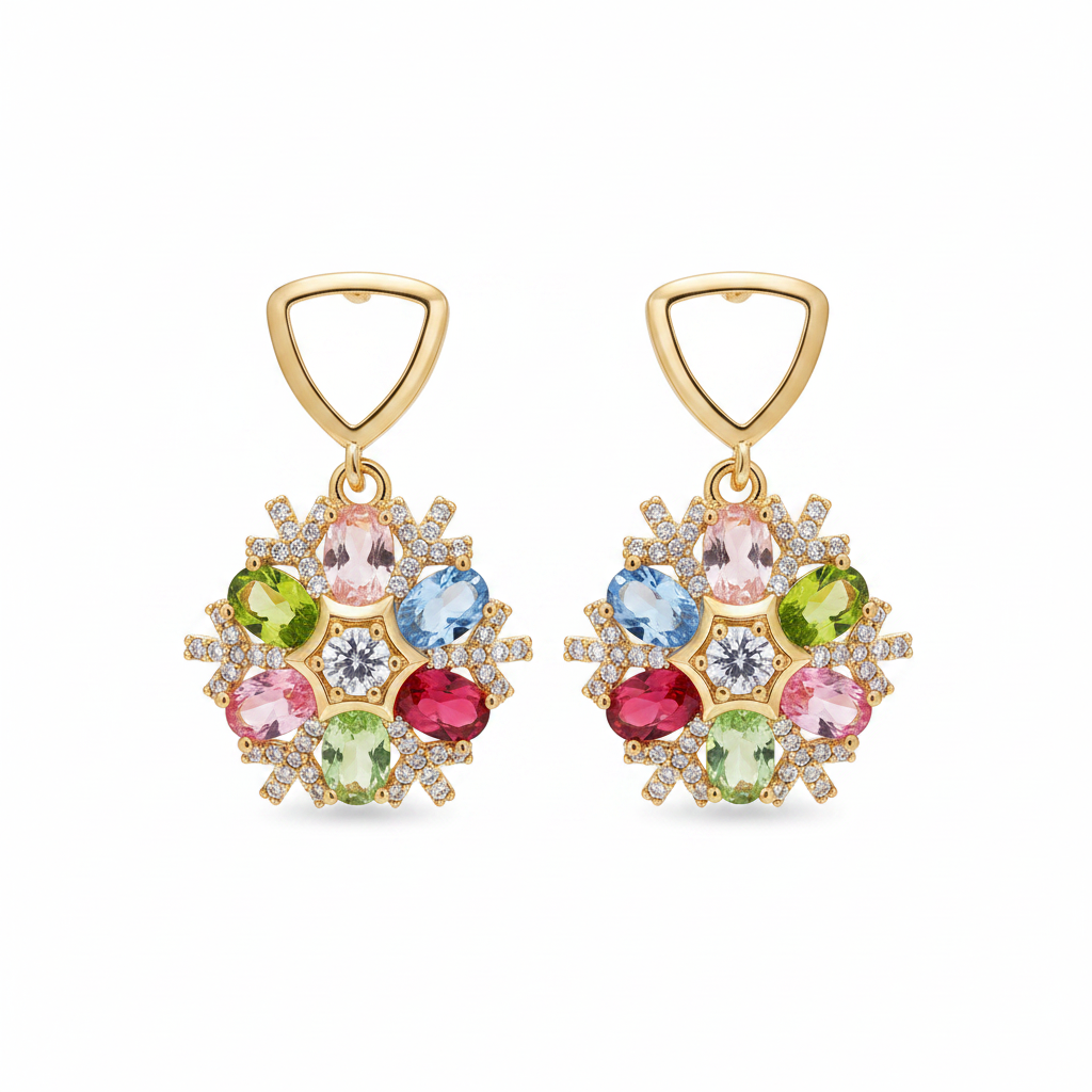 Multi-Colored Crystal & Cubic Zirconia Goldtone Snowflake Dangle Earrings - Street Region