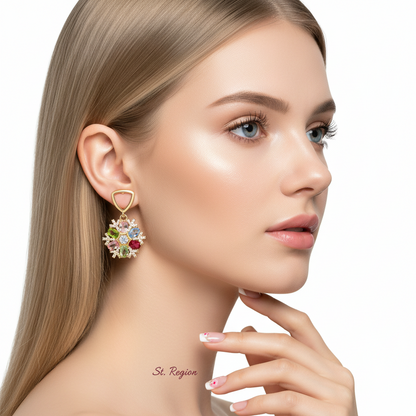 Multi-Colored Crystal & Cubic Zirconia Goldtone Snowflake Dangle Earrings - Street Region