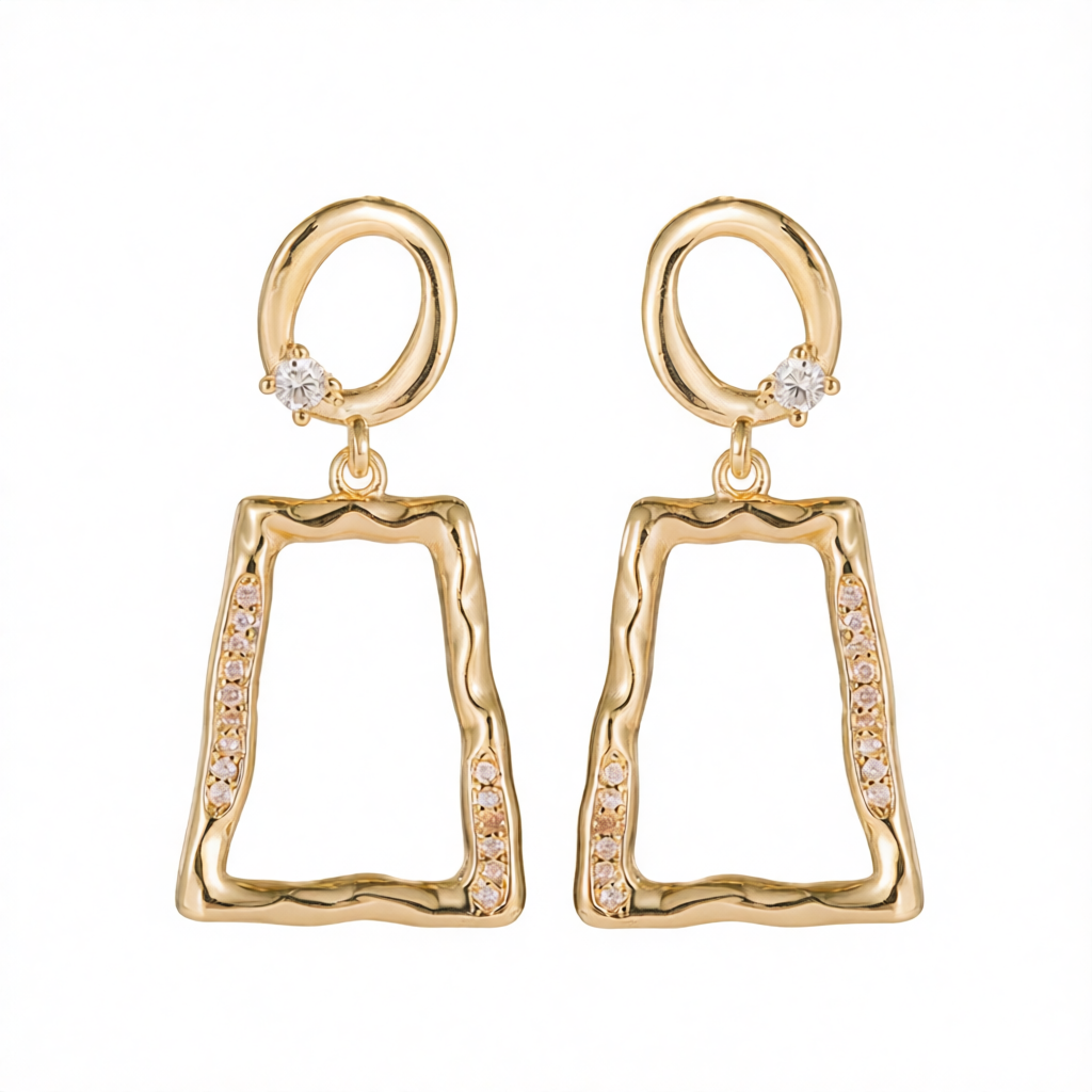 Cubic Zirconia & 18K Gold-Plated Open Ladder Drop Earrings