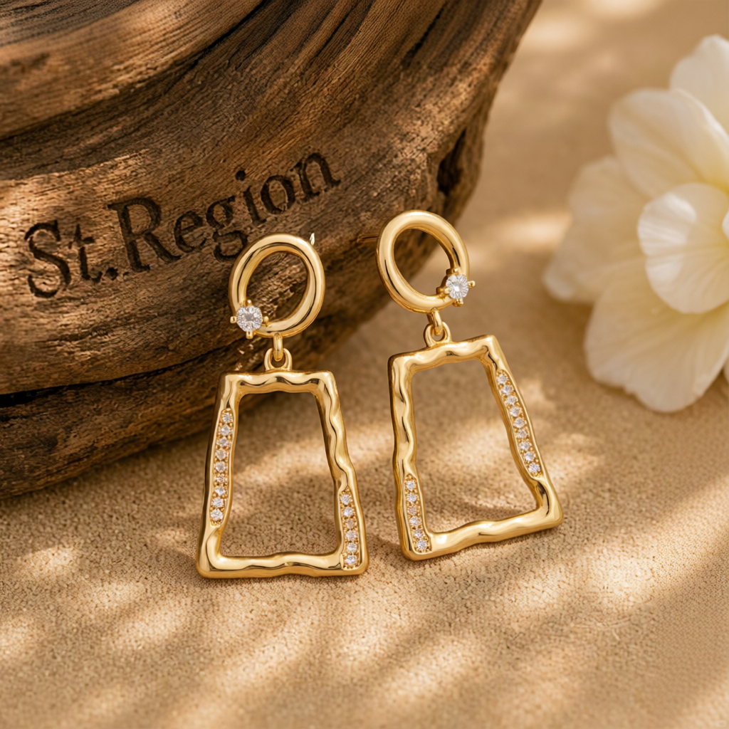 Cubic Zirconia & 18K Gold-Plated Open Ladder Drop Earrings