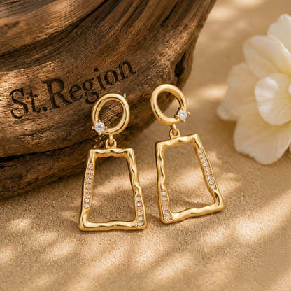 Cubic Zirconia & 18K Gold-Plated Open Ladder Drop Earrings