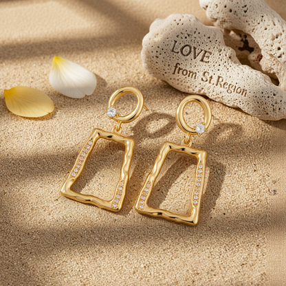 Cubic Zirconia & 18K Gold-Plated Open Ladder Drop Earrings