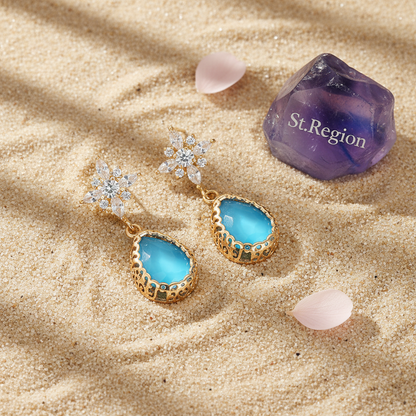 Blue Crystal & Cubic Zirconia 18K Gold-Plated Star Drop Earrings - Street Region