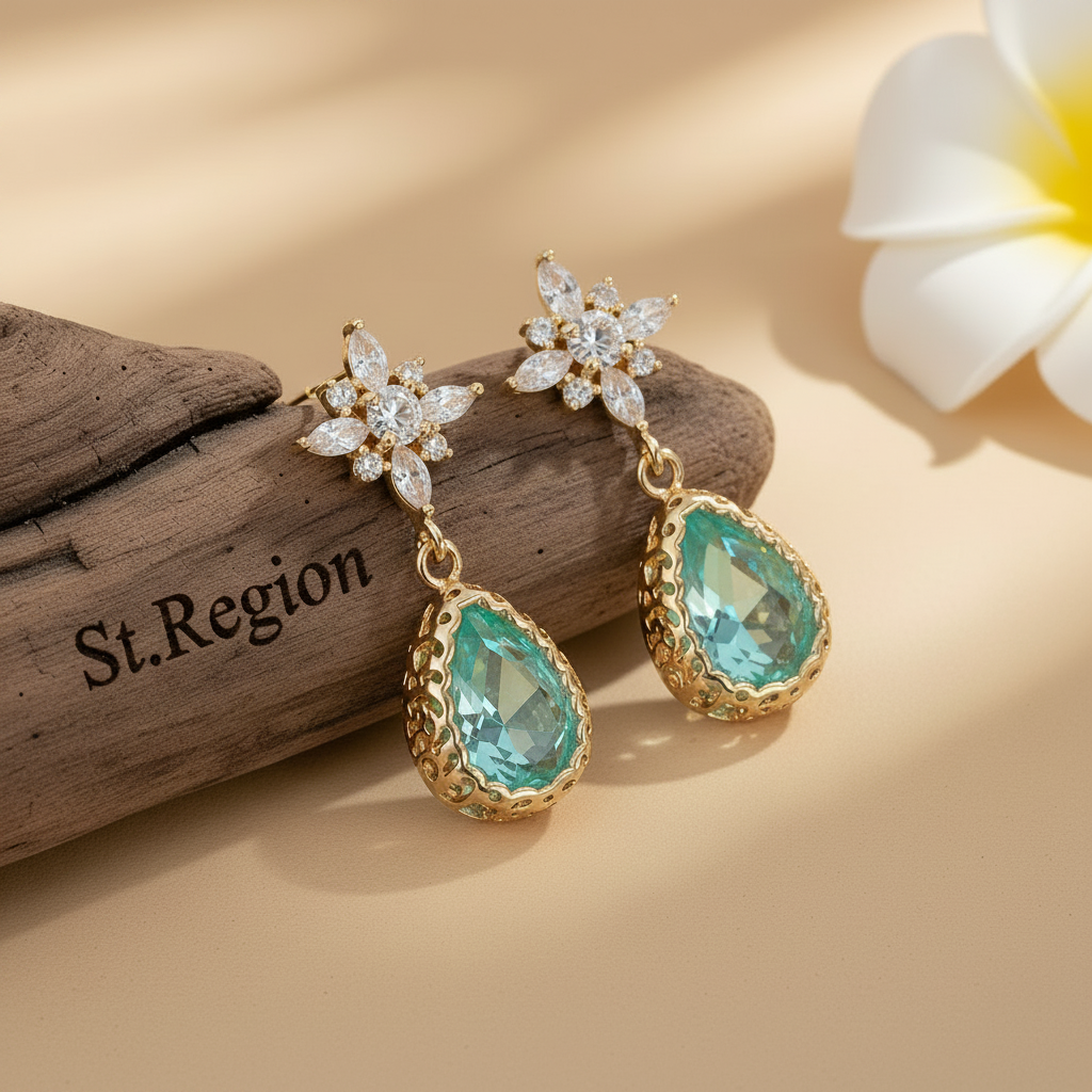 Green Crystal & 18K Gold-Plated Star Drop Earrings - Street Region