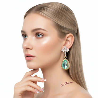 Green Crystal & 18K Gold-Plated Star Drop Earrings - Street Region