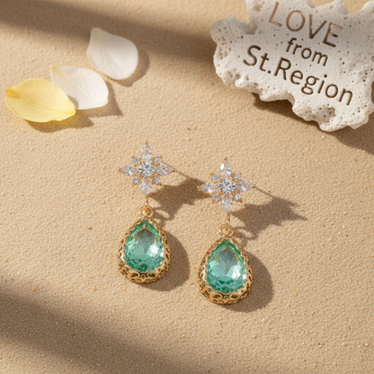Green Crystal & 18K Gold-Plated Star Drop Earrings - Street Region