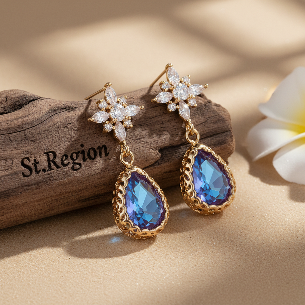 Purple Crystal & 18K Gold-Plated Star Drop Earrings - Street Region