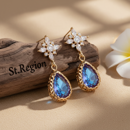 Purple Crystal & 18K Gold-Plated Star Drop Earrings - Street Region