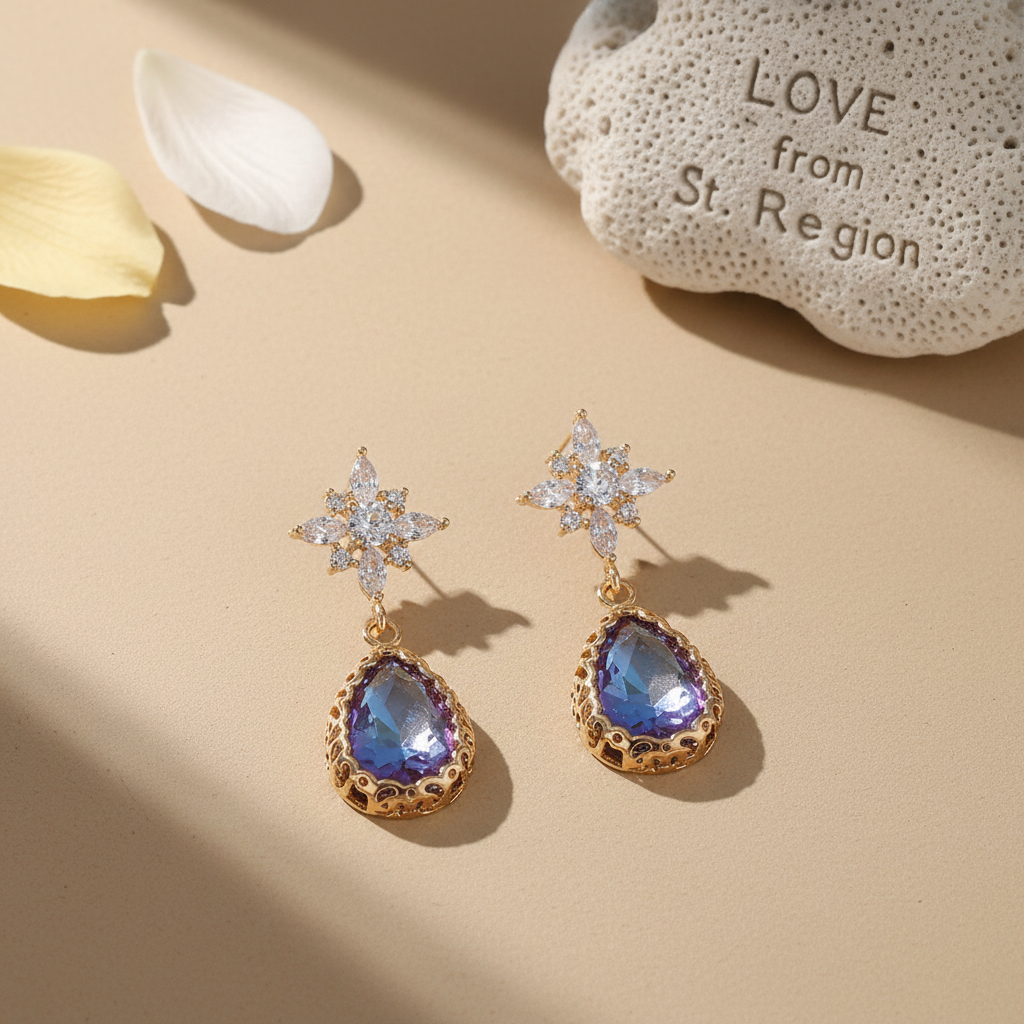 Purple Crystal & 18K Gold-Plated Star Drop Earrings - Street Region