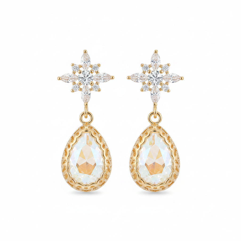 White Crystal & Cubic Zirconia 18K Gold-Plated Star Drop Earrings - Street Region