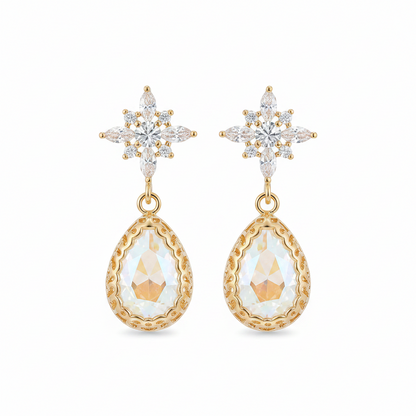 White Crystal & Cubic Zirconia 18K Gold-Plated Star Drop Earrings - Street Region