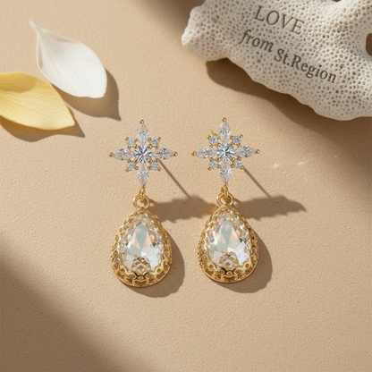 White Crystal & Cubic Zirconia 18K Gold-Plated Star Drop Earrings - Street Region