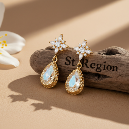 White Crystal & Cubic Zirconia 18K Gold-Plated Star Drop Earrings - Street Region