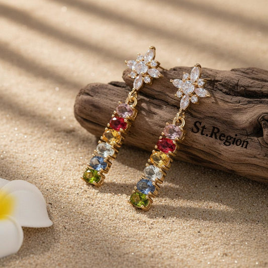 Multi-Colored Oval Crystal & Cubic Zirconia Goldtone Star Drop Earrings