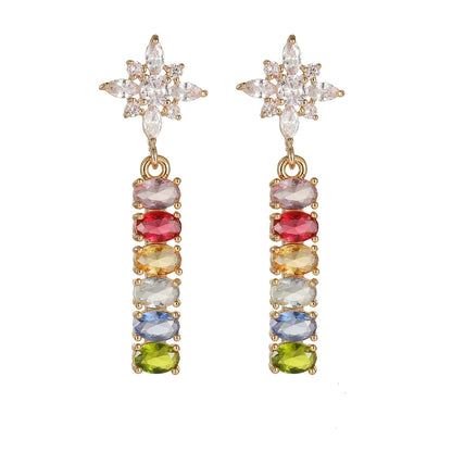 Multi-Colored Oval Crystal & Cubic Zirconia Goldtone Star Drop Earrings