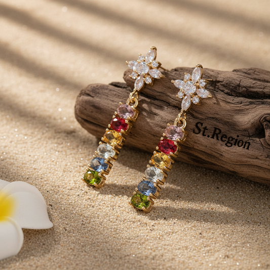 Multi-Colored Oval Crystal & Cubic Zirconia Goldtone Star Drop Earrings