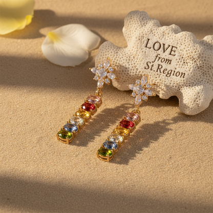 Multi-Colored Oval Crystal & Cubic Zirconia Goldtone Star Drop Earrings - Street Region