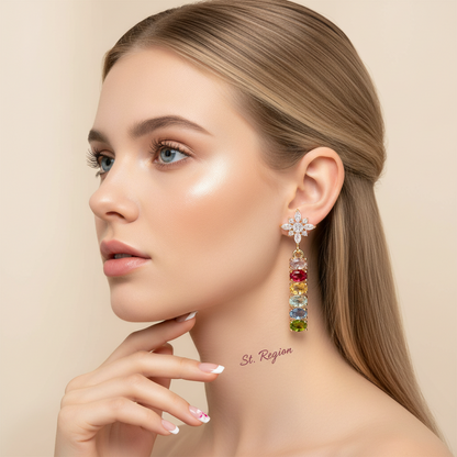 Multi-Colored Oval Crystal & Cubic Zirconia Goldtone Star Drop Earrings - Street Region