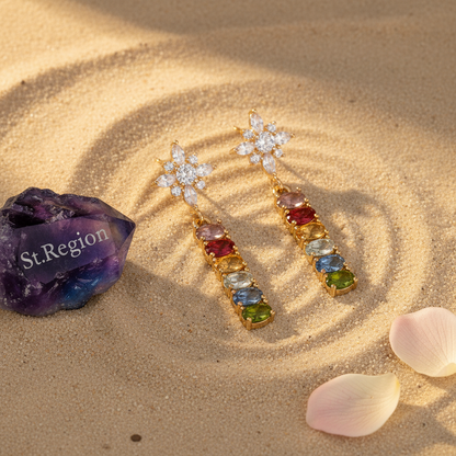 Multi-Colored Oval Crystal & Cubic Zirconia Goldtone Star Drop Earrings - Street Region