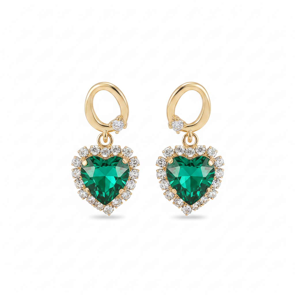 Green Crystal & Cubic Zirconia 18K Gold-Plated Halo Heart Huggie Drop Earrings - Street Region