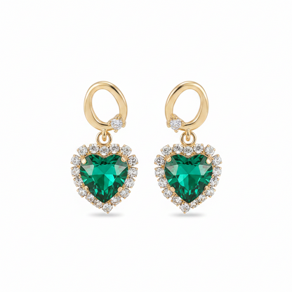 Green Crystal & Cubic Zirconia 18K Gold-Plated Halo Heart Huggie Drop Earrings - Street Region