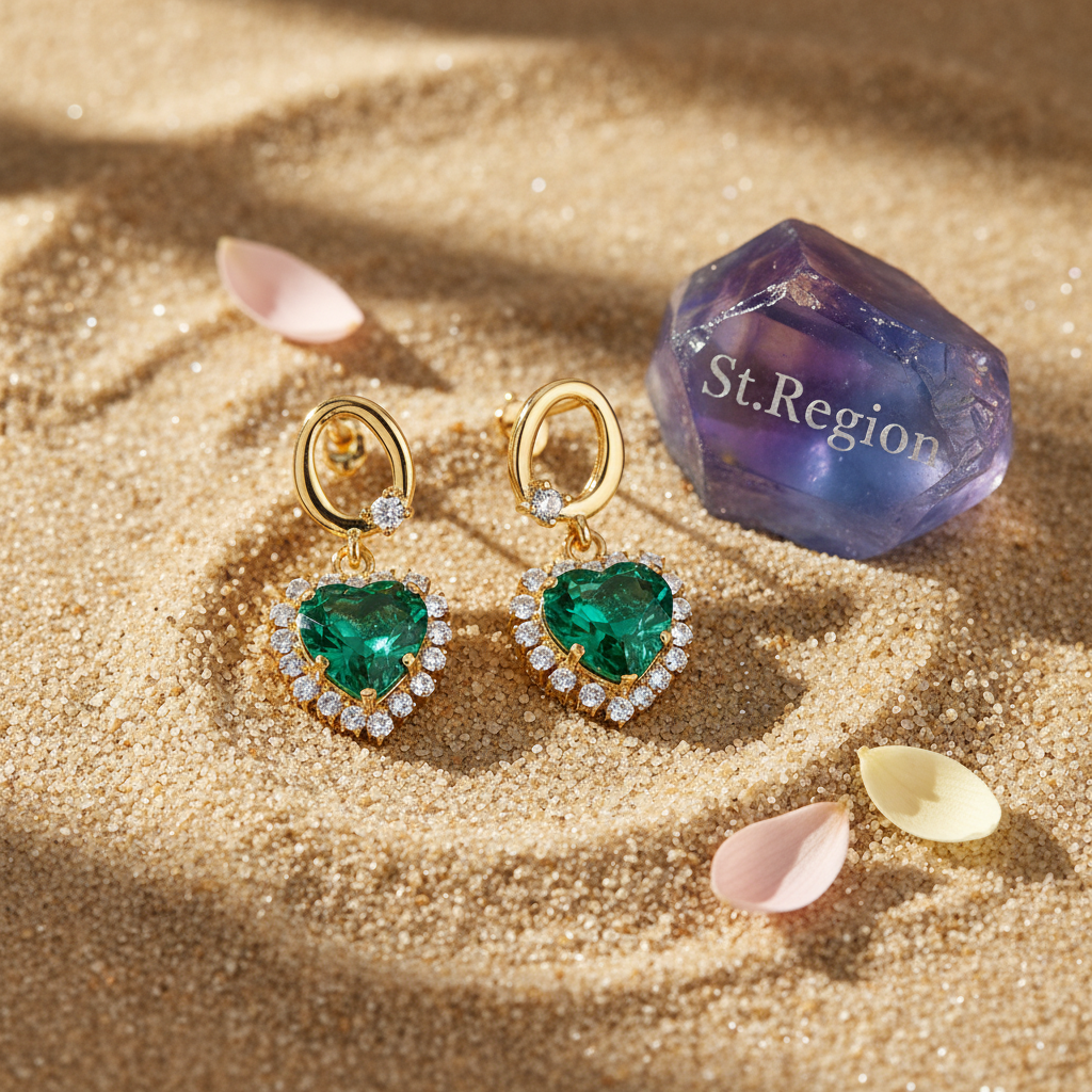 Green Crystal & Cubic Zirconia 18K Gold-Plated Halo Heart Huggie Drop Earrings - Street Region