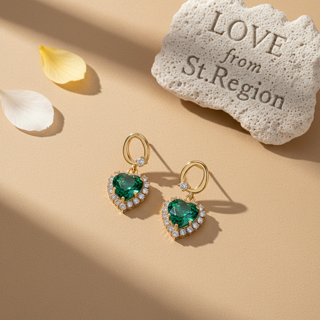 Green Crystal & Cubic Zirconia 18K Gold-Plated Halo Heart Huggie Drop Earrings - Street Region