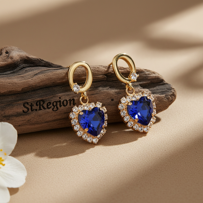 Navy Crystal & Cubic Zirconia 18K Gold-Plated Halo Heart Huggie Drop Earrings - Street Region