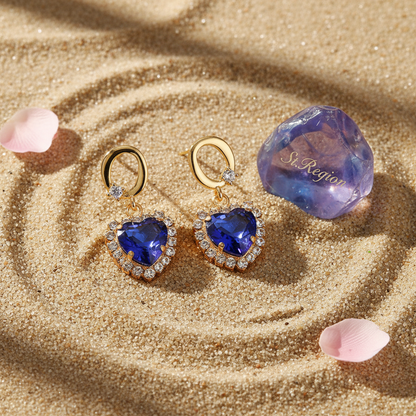 Navy Crystal & Cubic Zirconia 18K Gold-Plated Halo Heart Huggie Drop Earrings - Street Region