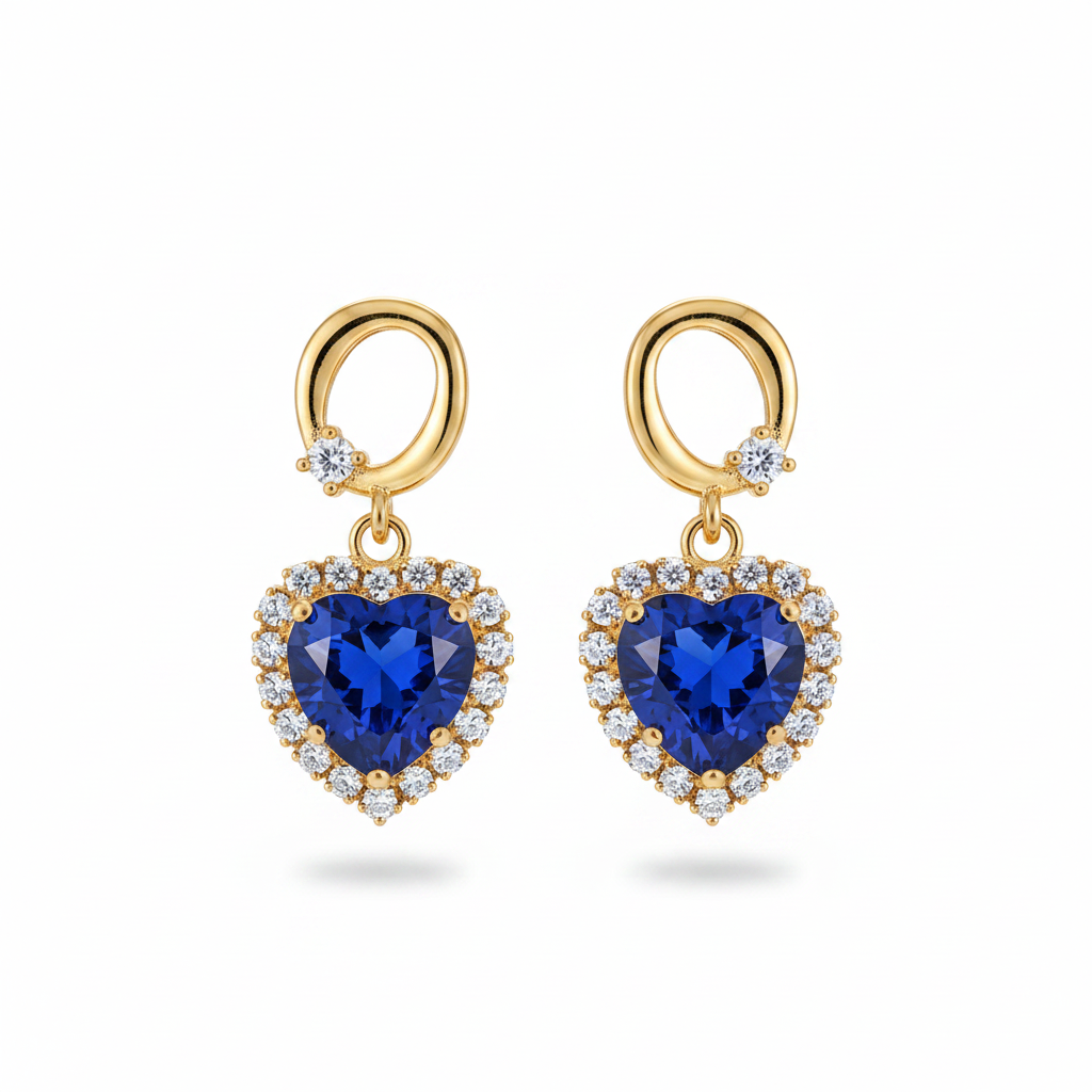 Navy Crystal & Cubic Zirconia 18K Gold-Plated Halo Heart Huggie Drop Earrings - Street Region