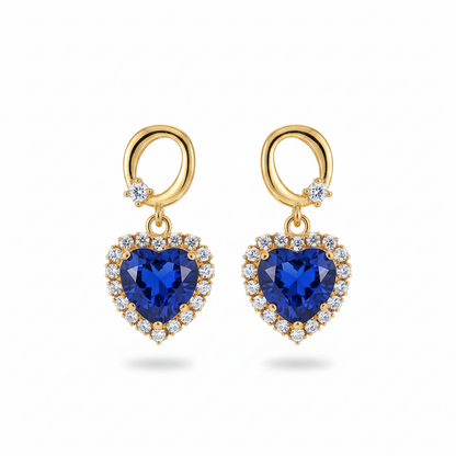Navy Crystal & Cubic Zirconia 18K Gold-Plated Halo Heart Huggie Drop Earrings - Street Region