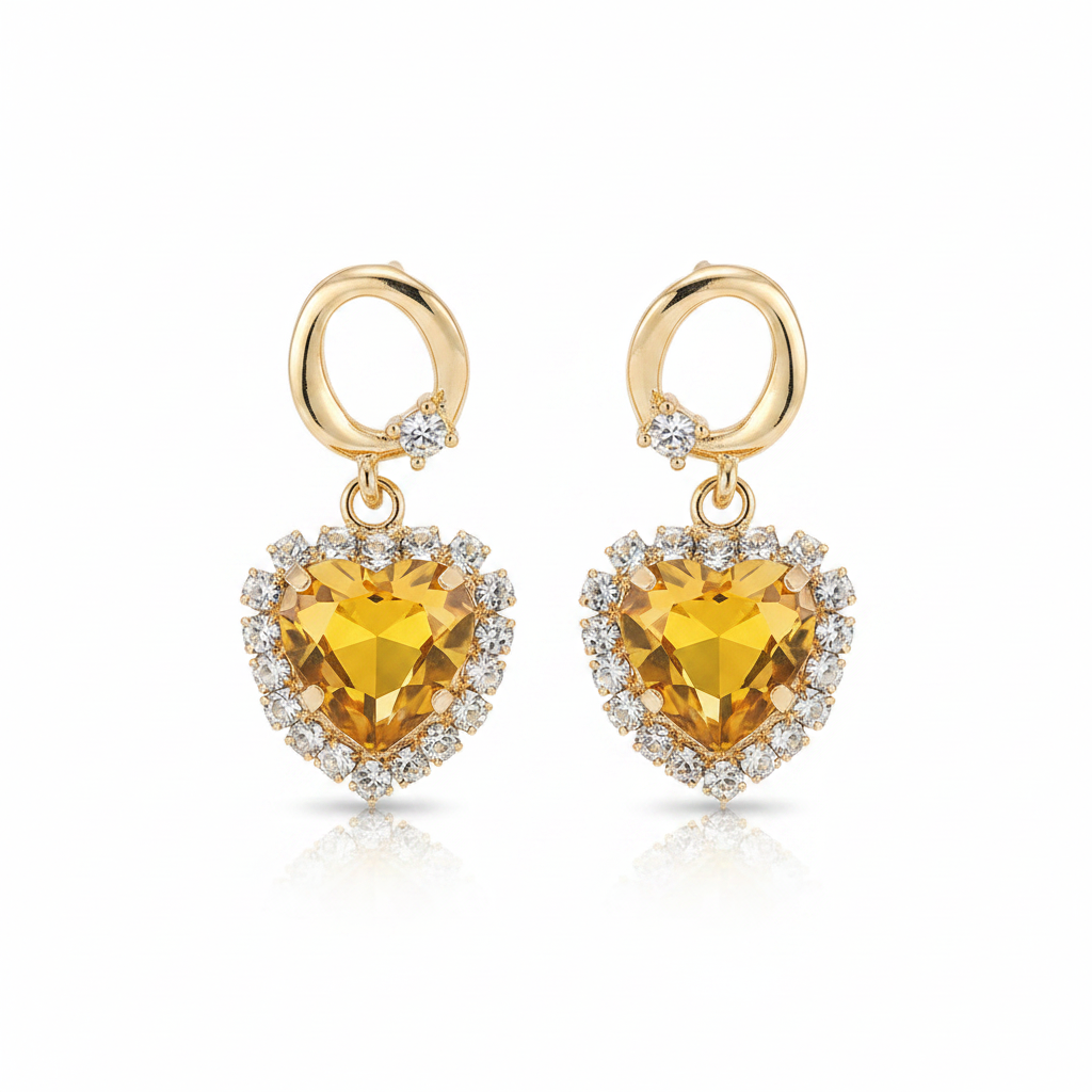 Yellow Crystal & 18K Gold-Plated Halo Heart Huggie Drop Earrings - Street Region