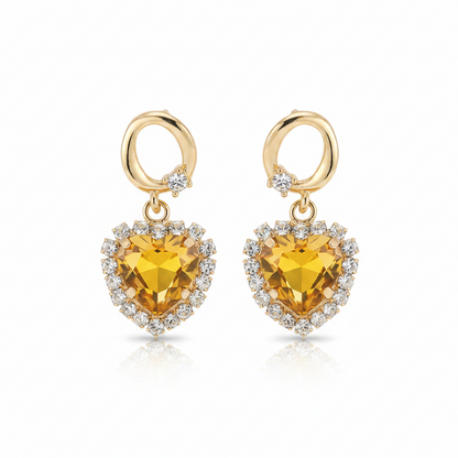 Yellow Crystal & 18K Gold-Plated Halo Heart Huggie Drop Earrings - Street Region