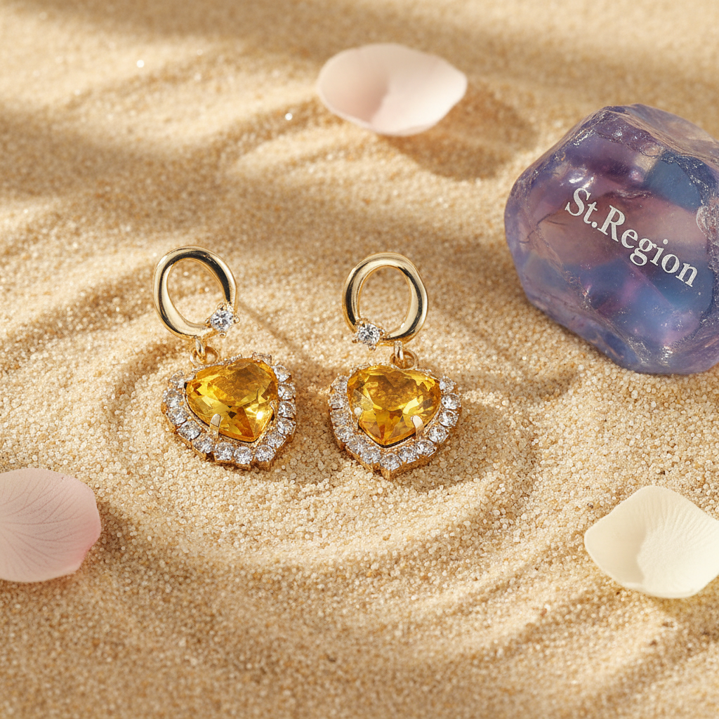 Yellow Crystal & 18K Gold-Plated Halo Heart Huggie Drop Earrings - Street Region