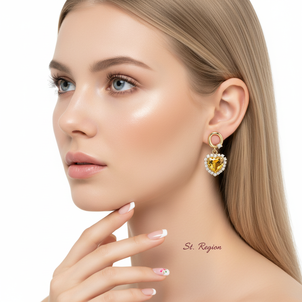 Yellow Crystal & 18K Gold-Plated Halo Heart Huggie Drop Earrings - Street Region