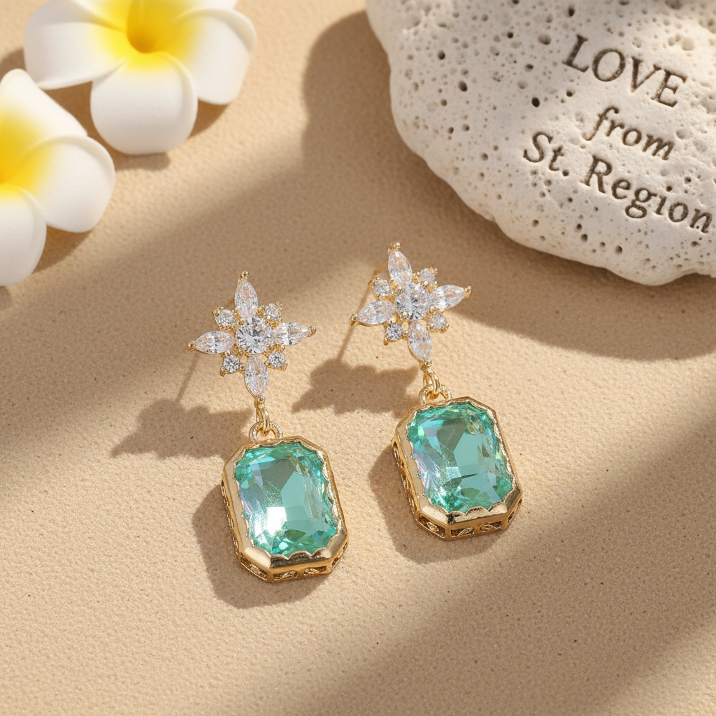 Green Crystal & Cubic Zirconia Goldtone Star Rectangle Dangle Earrings - Street Region