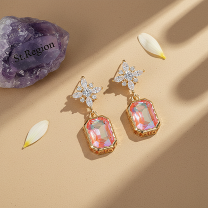 Orange Crystal & Cubic Zirconia Goldtone Star Rectangle Dangle Earrings - Street Region