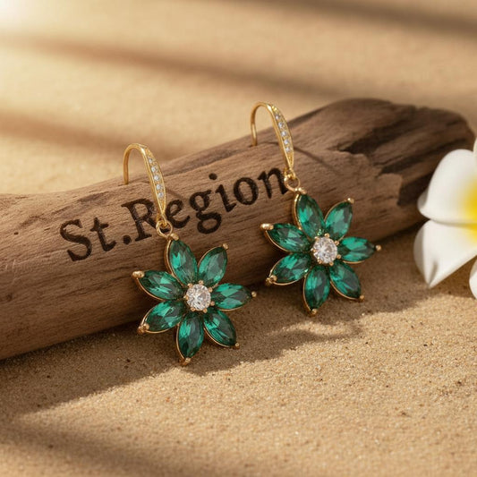 Emerald Crystal & Cubic Zirconia Goldtone Flower Hook Earrings