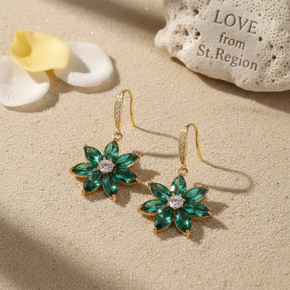 Emerald Crystal & Cubic Zirconia Goldtone Flower Hook Earrings - Street Region