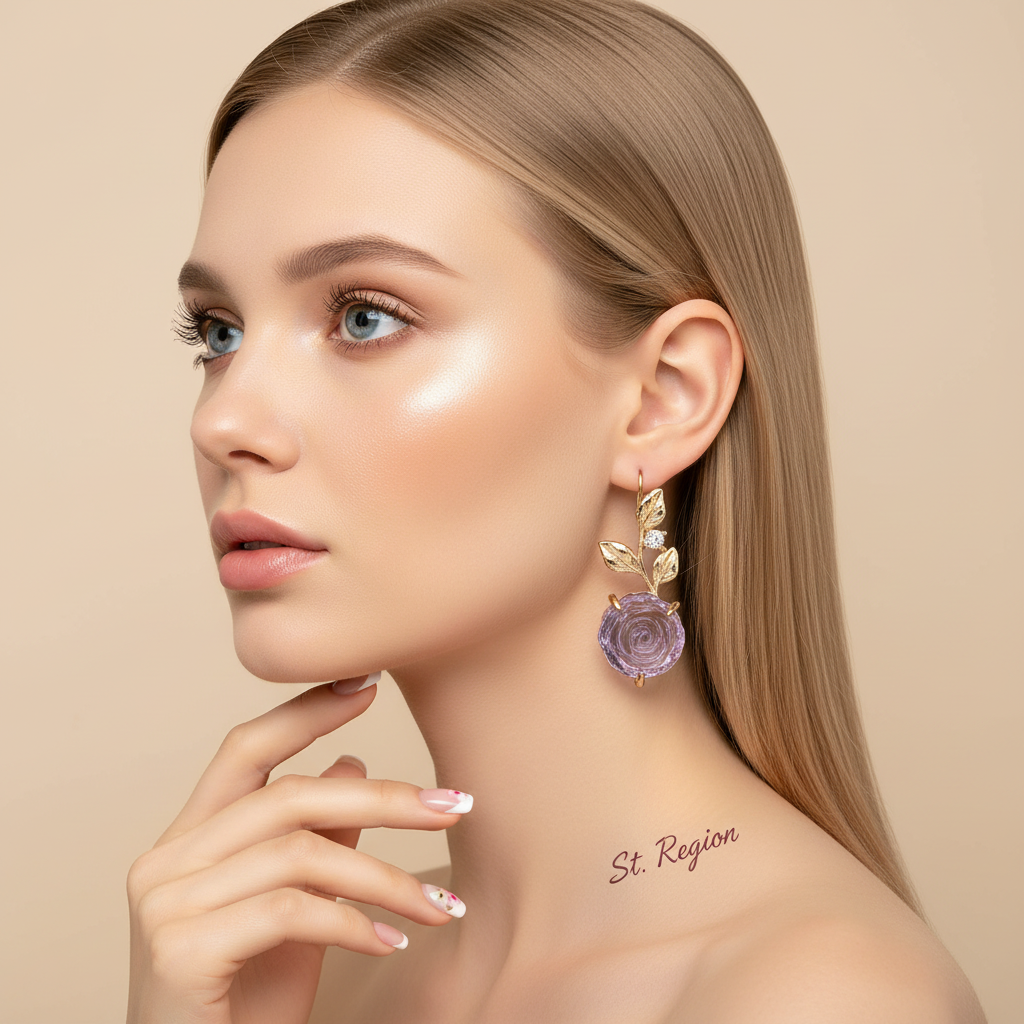 Purple Resin & Cubic Zirconia Goldtone Flower Dangle Earrings - Street Region