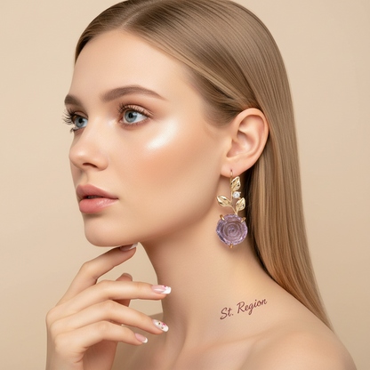 Purple Resin & Cubic Zirconia Goldtone Flower Dangle Earrings - Street Region