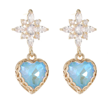 Blue Crystal & Cubic Zirconia Goldtone Star Heart Dangle Earrings
