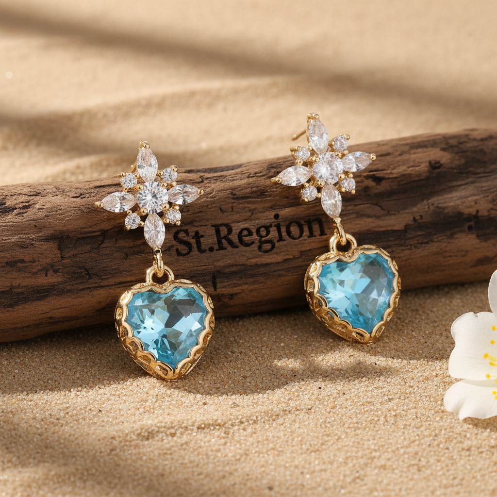 Blue Crystal & Cubic Zirconia Goldtone Star Heart Dangle Earrings - Street Region