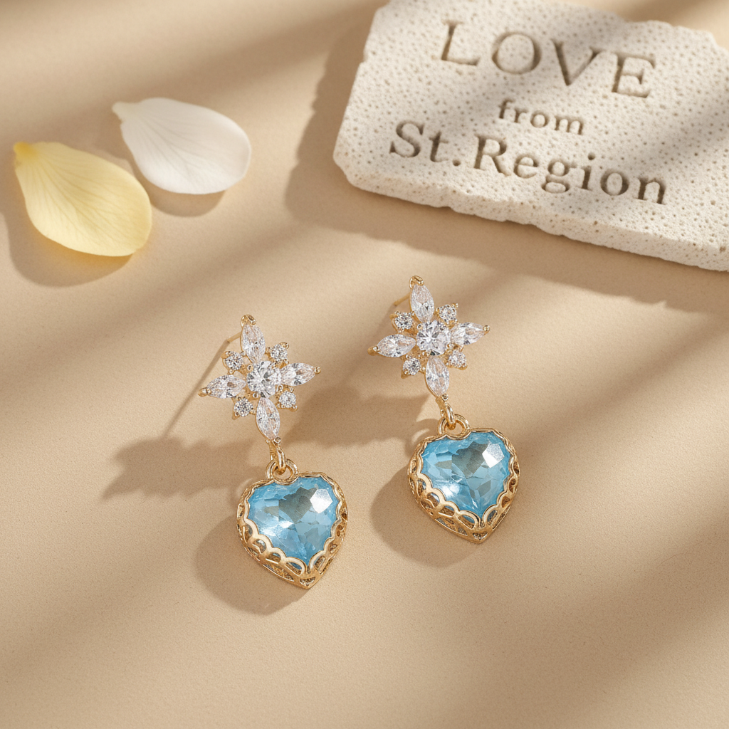 Blue Crystal & Cubic Zirconia Goldtone Star Heart Dangle Earrings - Street Region